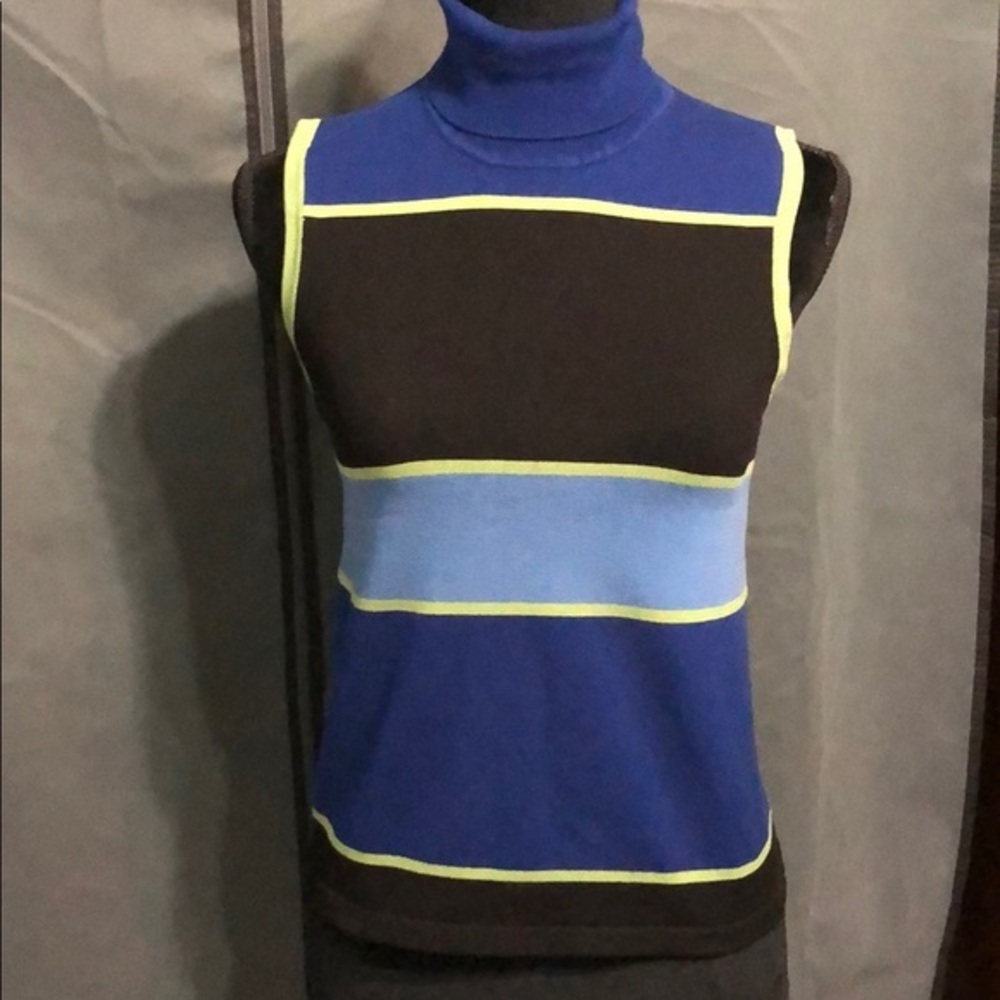 🌺🌺  SANDRA KING sleeveless striped top Size S P SILK NYLON blend